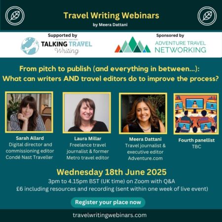 A graphic with three headshots of the panellists for a Wed 18 June 2025 webinar titled From pitch to publish: What can writers AND editors do to improve the process?