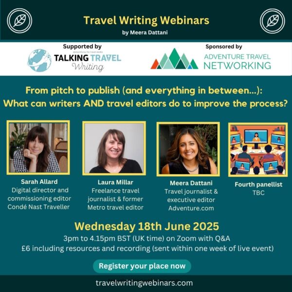 A graphic with three headshots of the panellists for a Wed 18 June 2025 webinar titled From pitch to publish: What can writers AND editors do to improve the process?